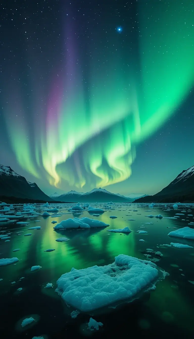 Aurora Borealis Over Icy Fjord My Store
