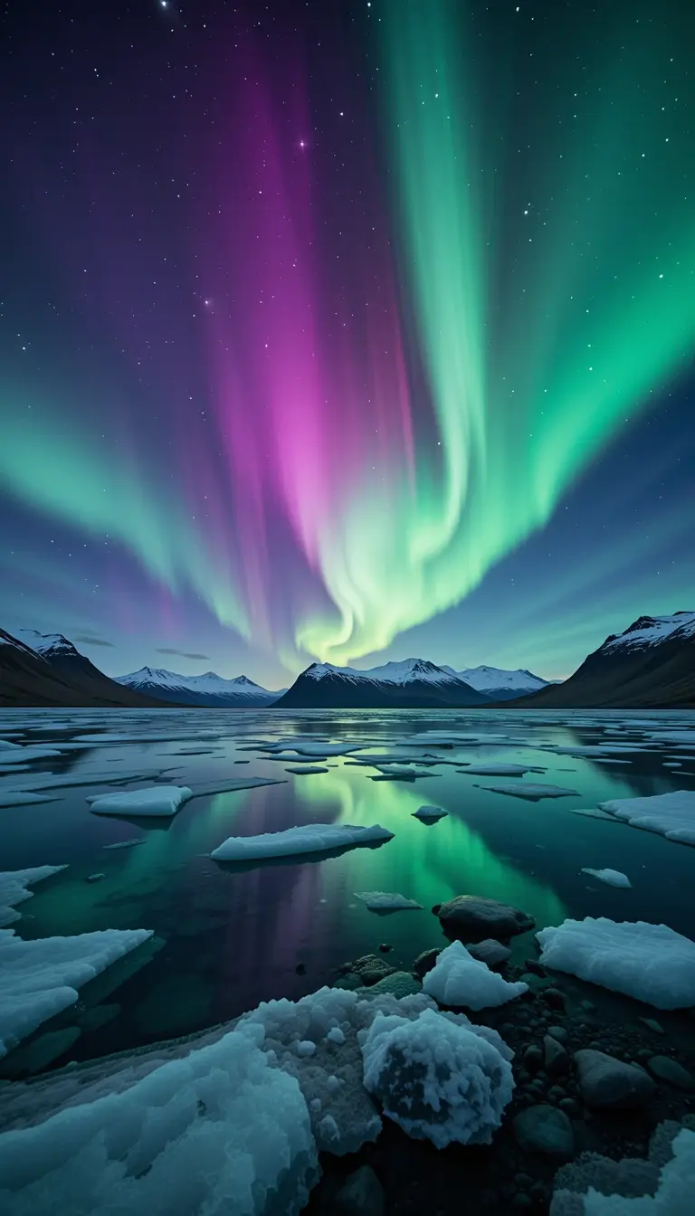 Aurora Borealis Over Icy Fjord My Store