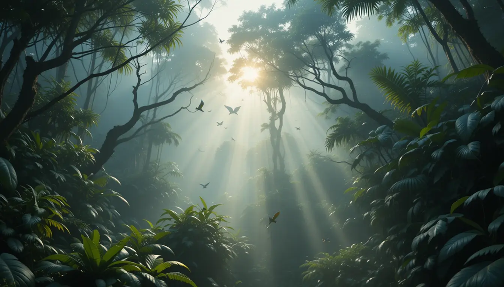 Misty Tropical Jungle with Birds My Store