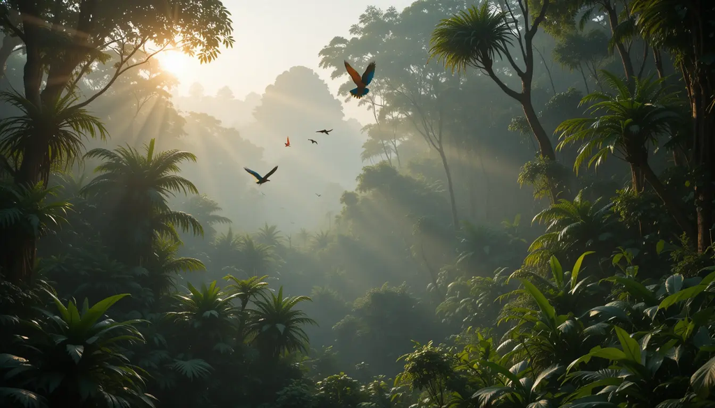 Misty Tropical Jungle with Birds My Store