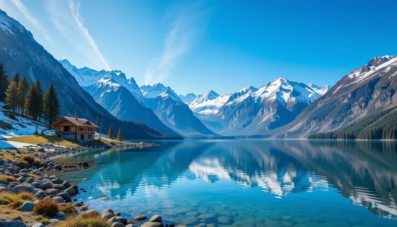 Serene Mountain Lake with Chalet My Store