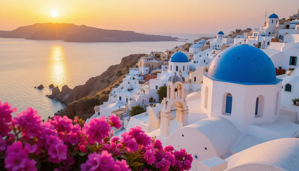 Santorini Sunset with Blue Domes My Store