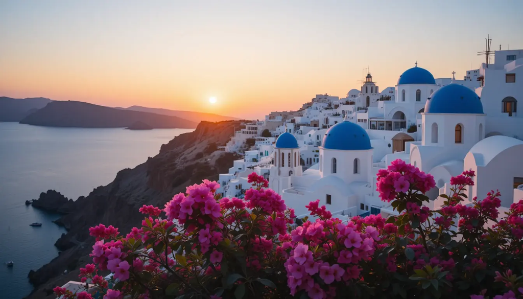 Santorini Sunset with Blue Domes My Store