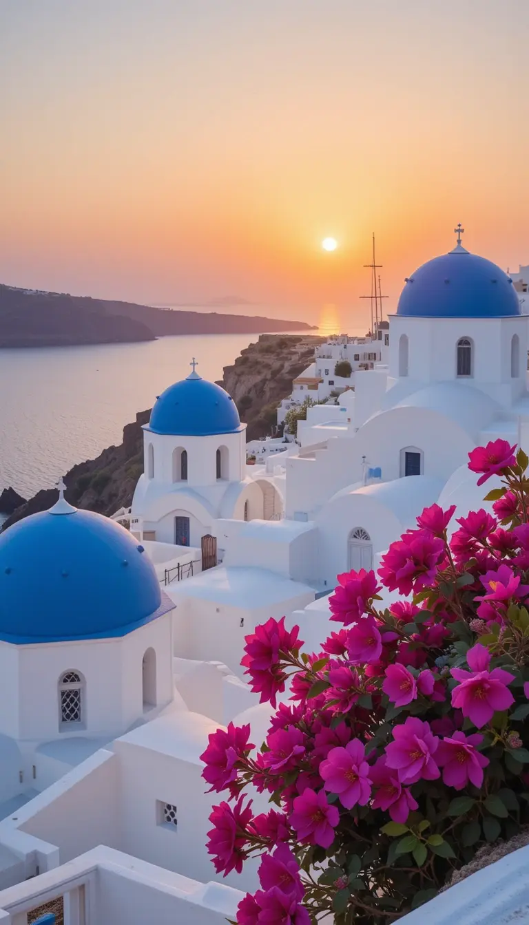 Santorini Sunset with Blue Domes My Store