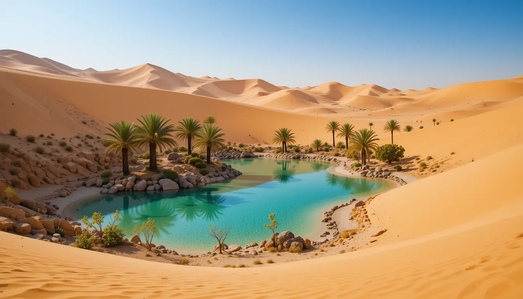 Golden Desert Oasis Wall Art – Tranquil Paradise Canvas Print My Store