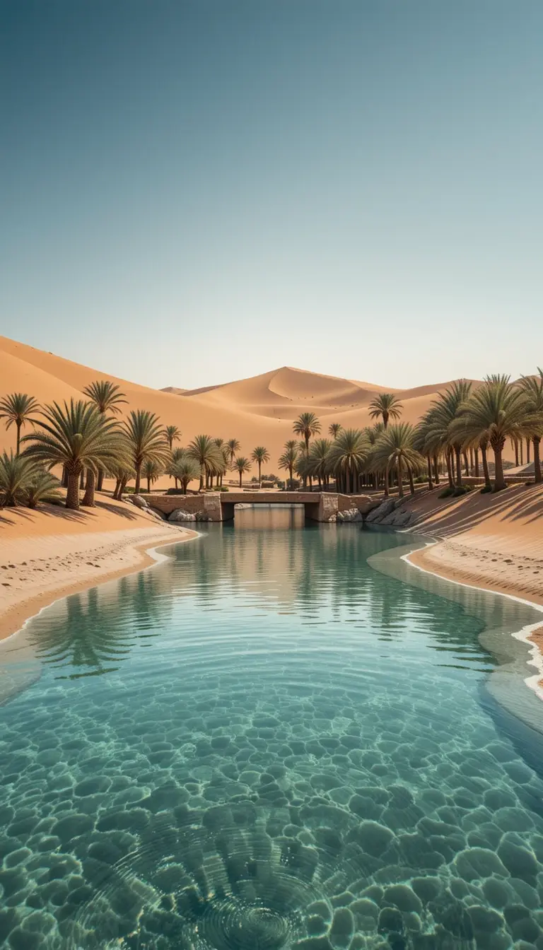 Golden Desert Oasis Wall Art – Tranquil Paradise Canvas Print My Store