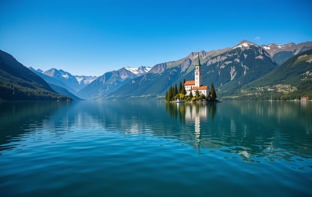 Lake Island Church Panorama Print My Store