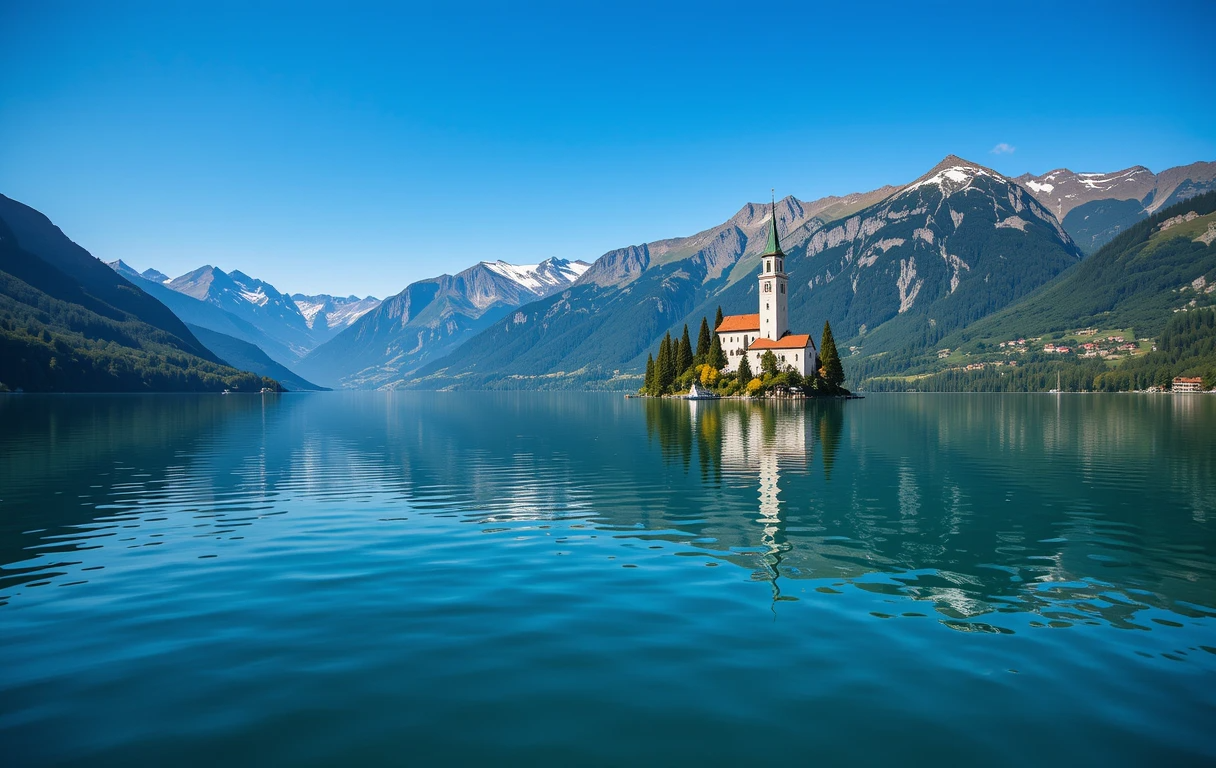 Lake Island Church Panorama Print My Store