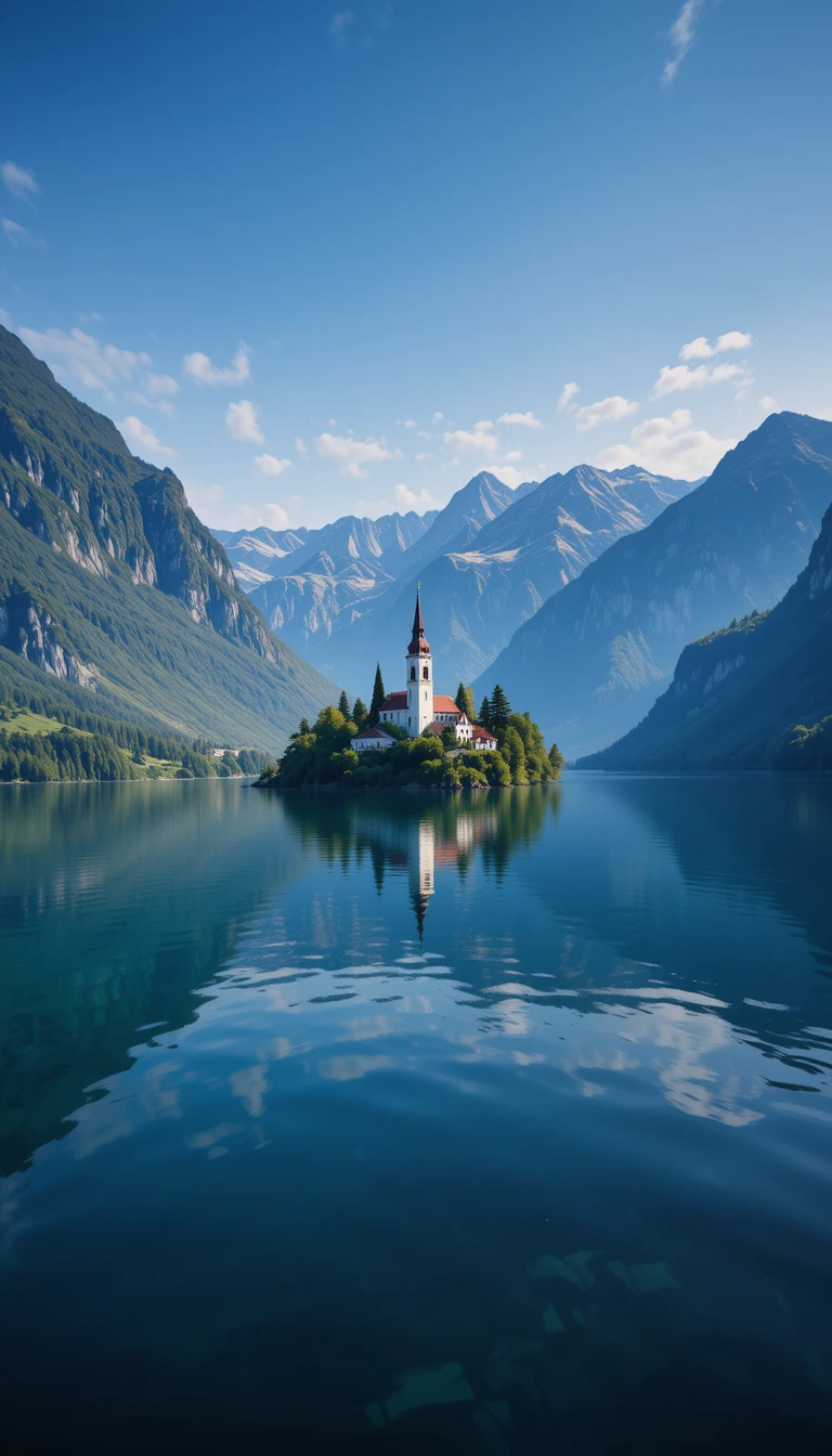 Lake Island Church Panorama Print My Store