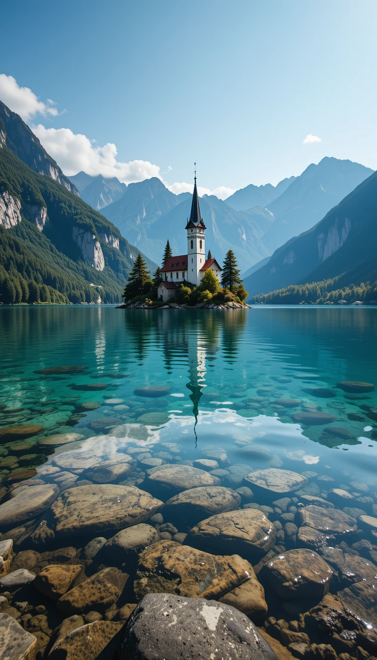 Lake Island Church Panorama Print My Store