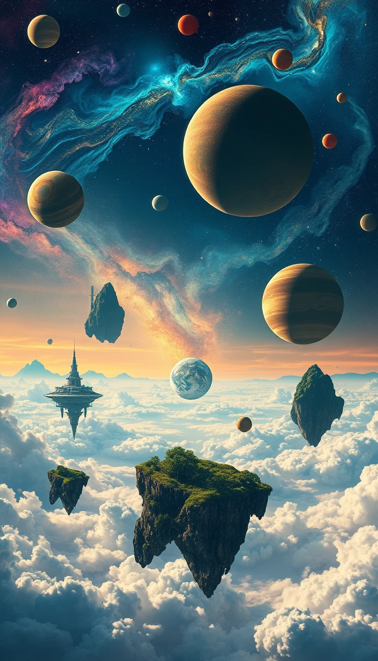 Cosmic Floating Islands with Planets My Store