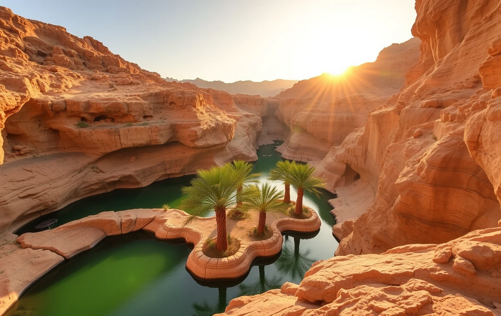 Desert Oasis with Palm Trees and Turquoise Pool My Store