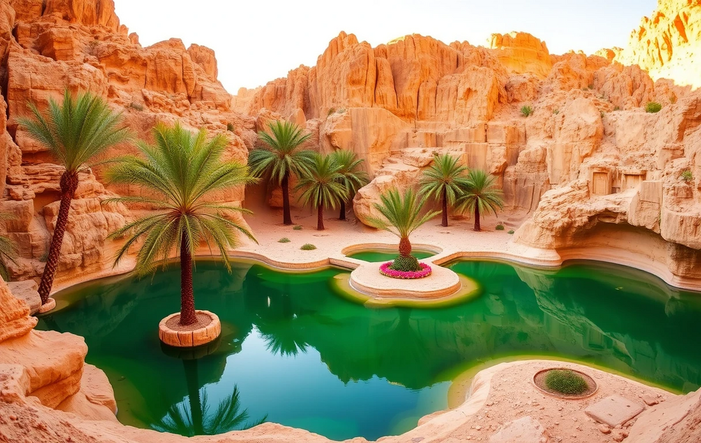 Desert Oasis with Palm Trees and Turquoise Pool My Store