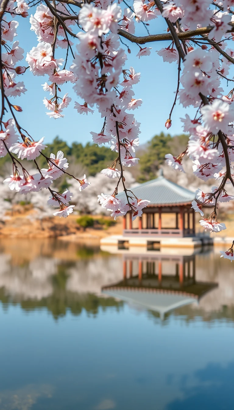 Cherry Blossoms Over Traditional Japanese Lake Pavilion My Store