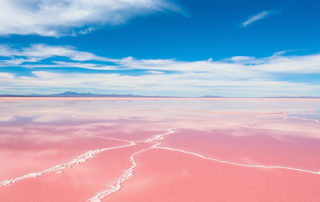 Pink Salt Flats with Cracked Surface at Sunset My Store