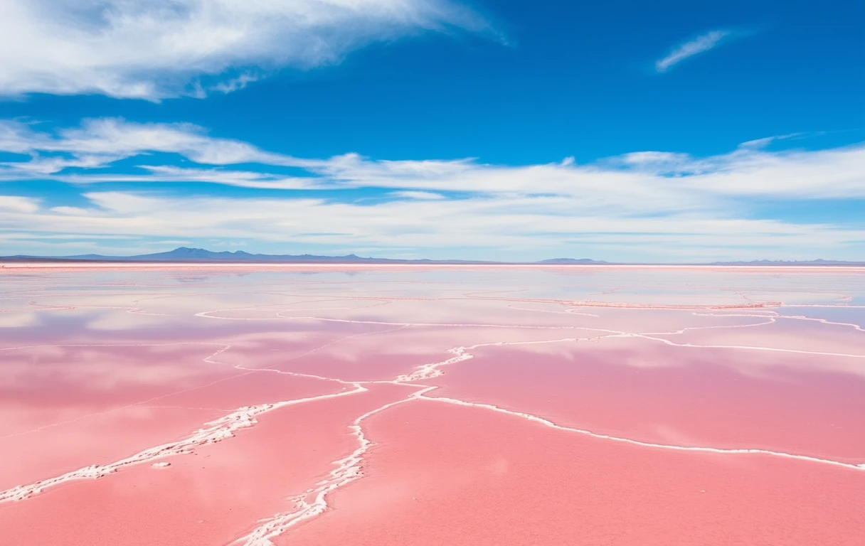 Pink Salt Flats with Cracked Surface at Sunset My Store