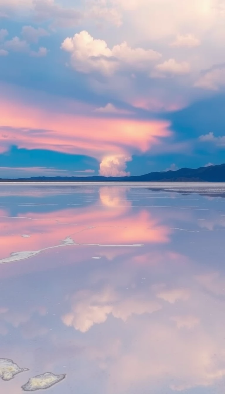 Pink Salt Flats with Cracked Surface at Sunset My Store