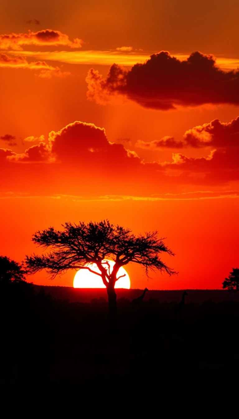 African Savanna Sunset with Giraffe and Acacia Trees My Store