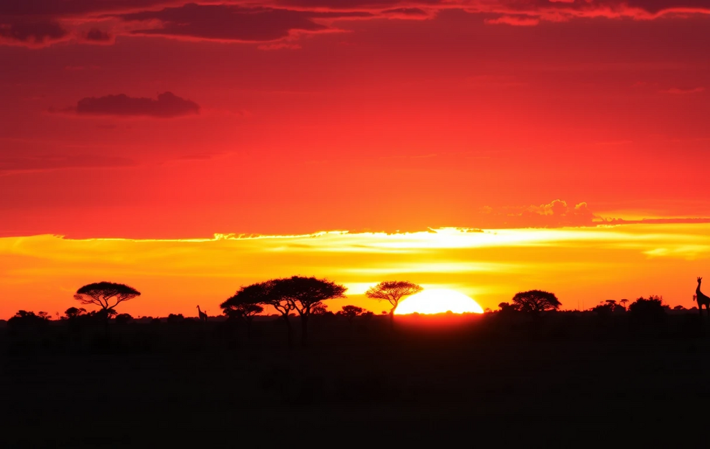 African Savanna Sunset with Giraffe and Acacia Trees My Store