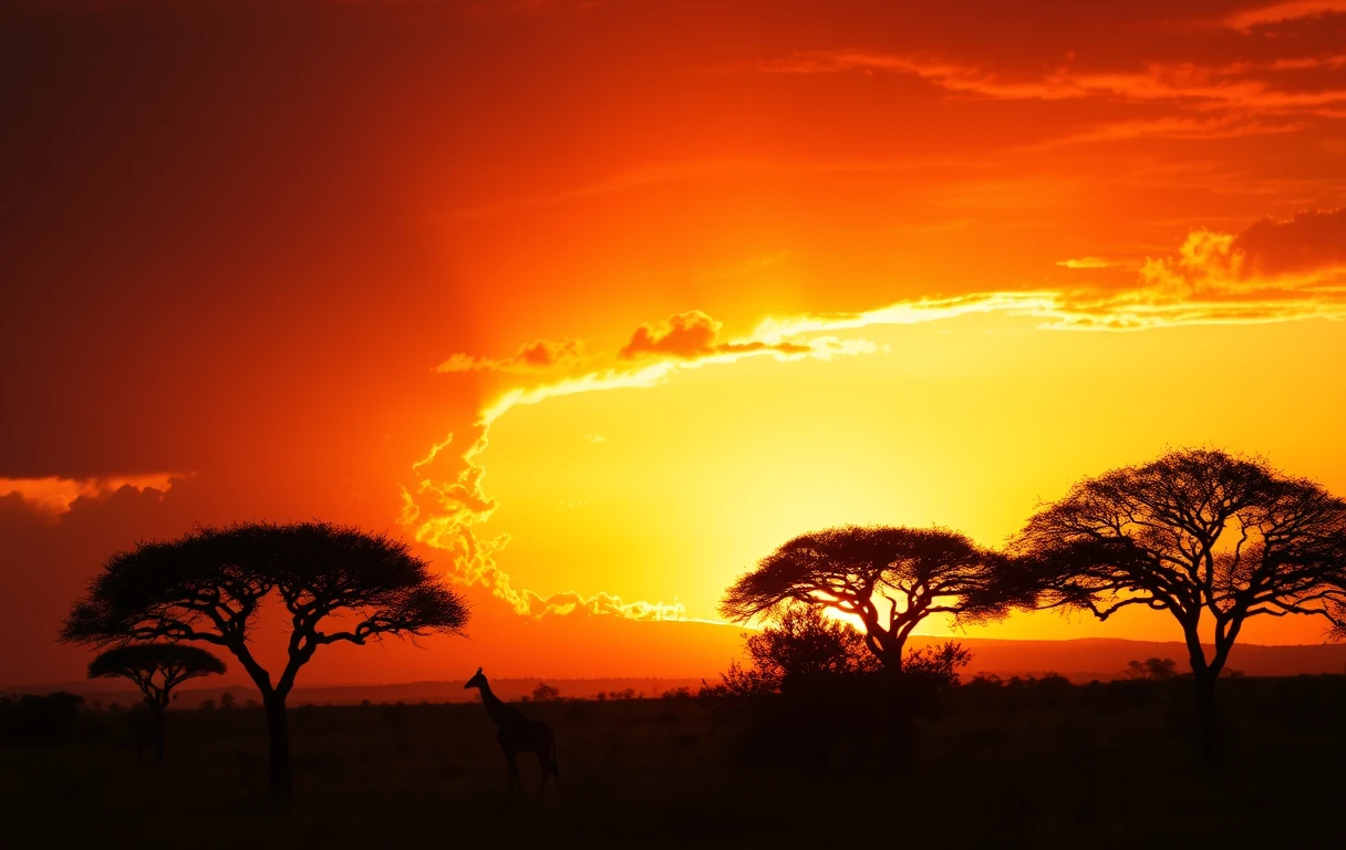 African Savanna Sunset with Giraffe and Acacia Trees My Store