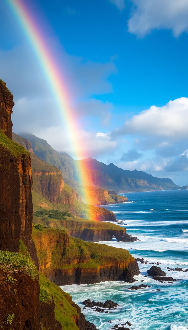 Hawaii Na Pali Coast Cliffs with Rainbow and Ocean My Store