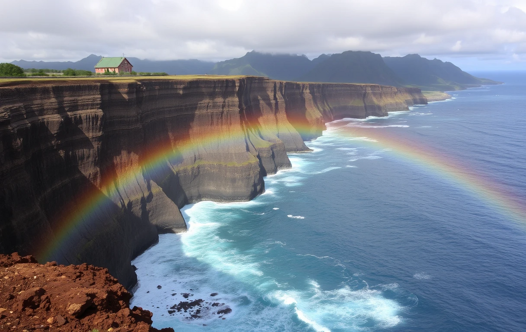 Hawaii Na Pali Coast Cliffs with Rainbow and Ocean My Store