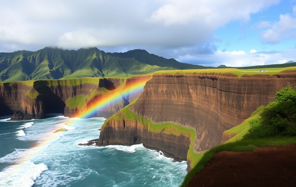 Hawaii Na Pali Coast Cliffs with Rainbow and Ocean My Store