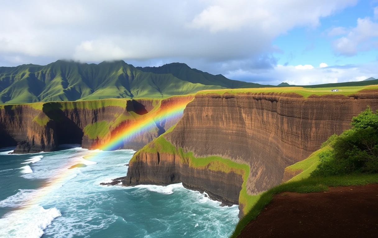 Hawaii Na Pali Coast Cliffs with Rainbow and Ocean My Store