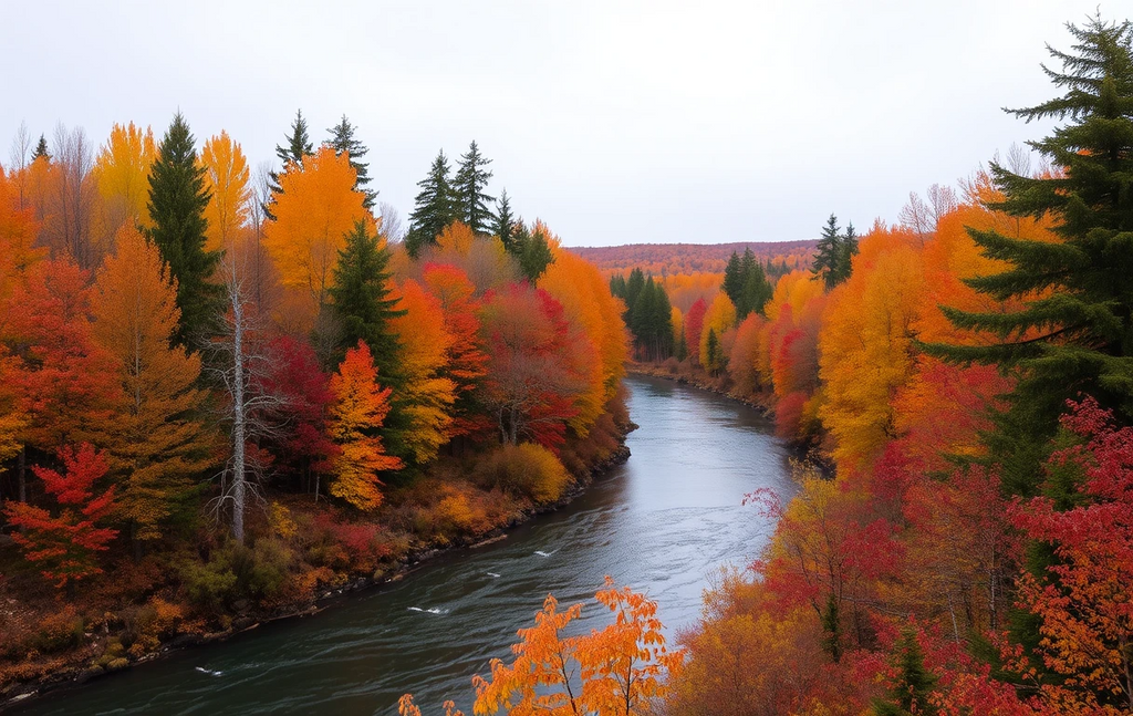 Autumn Fall Foliage Along Mountain River My Store