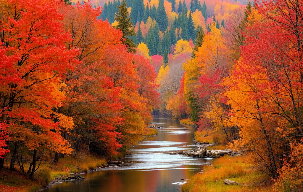 Autumn Fall Foliage Along Mountain River My Store