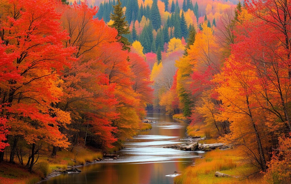 Autumn Fall Foliage Along Mountain River My Store