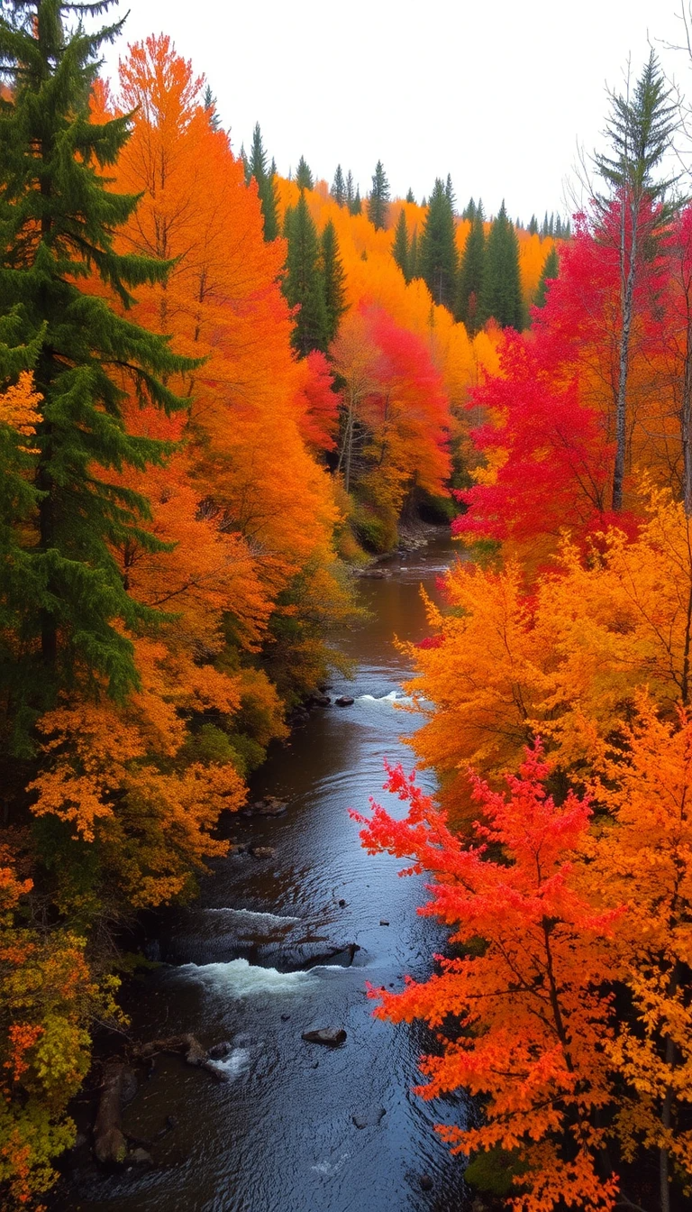 Autumn Fall Foliage Along Mountain River My Store