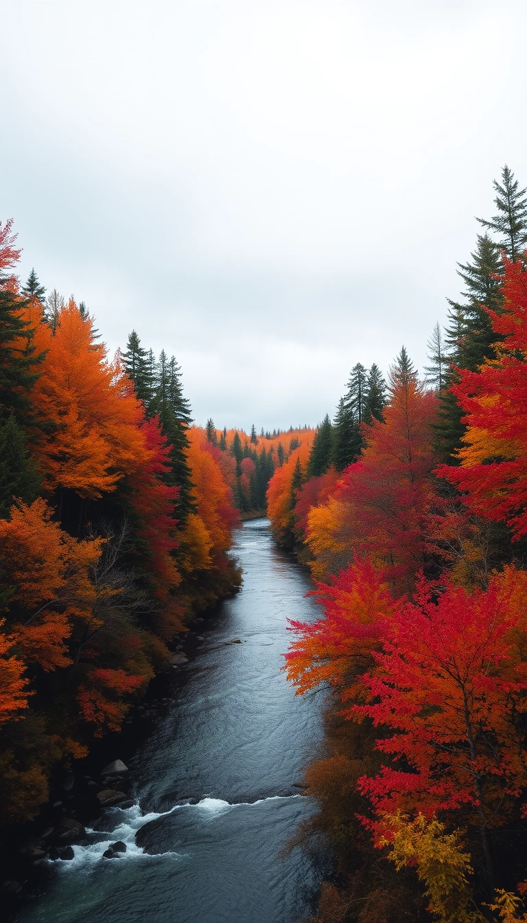 Autumn Fall Foliage Along Mountain River My Store