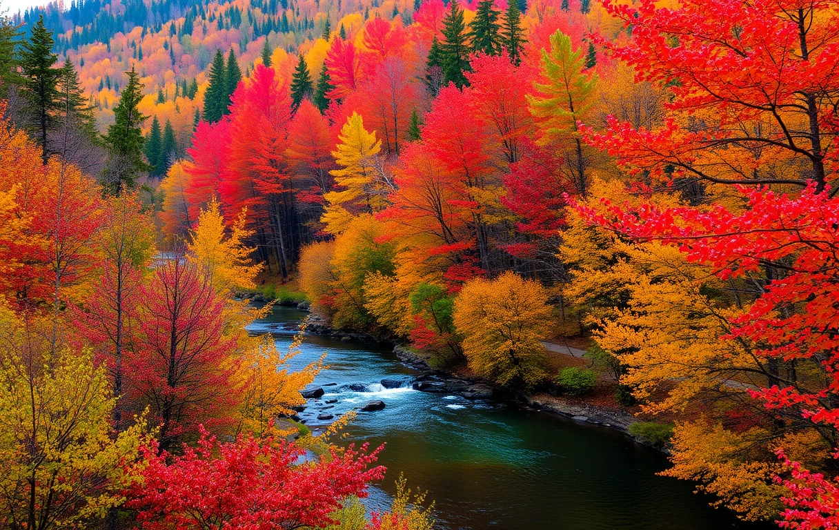 Autumn Fall Foliage Along Mountain River My Store