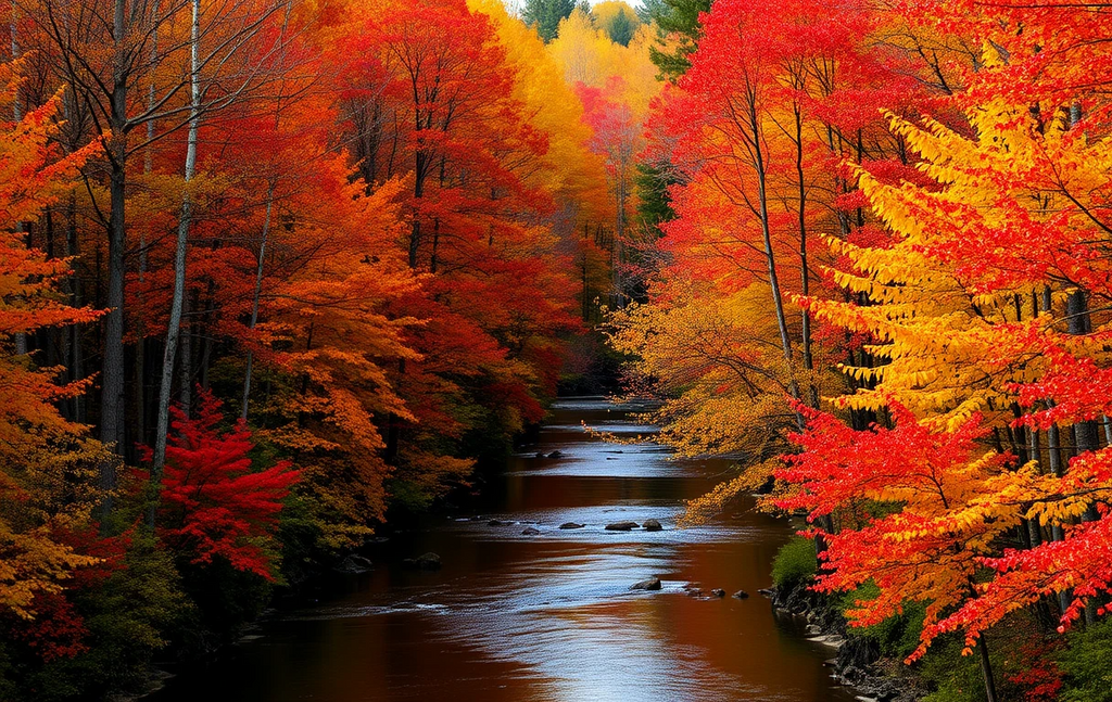 Autumn Fall Foliage Along Mountain River My Store