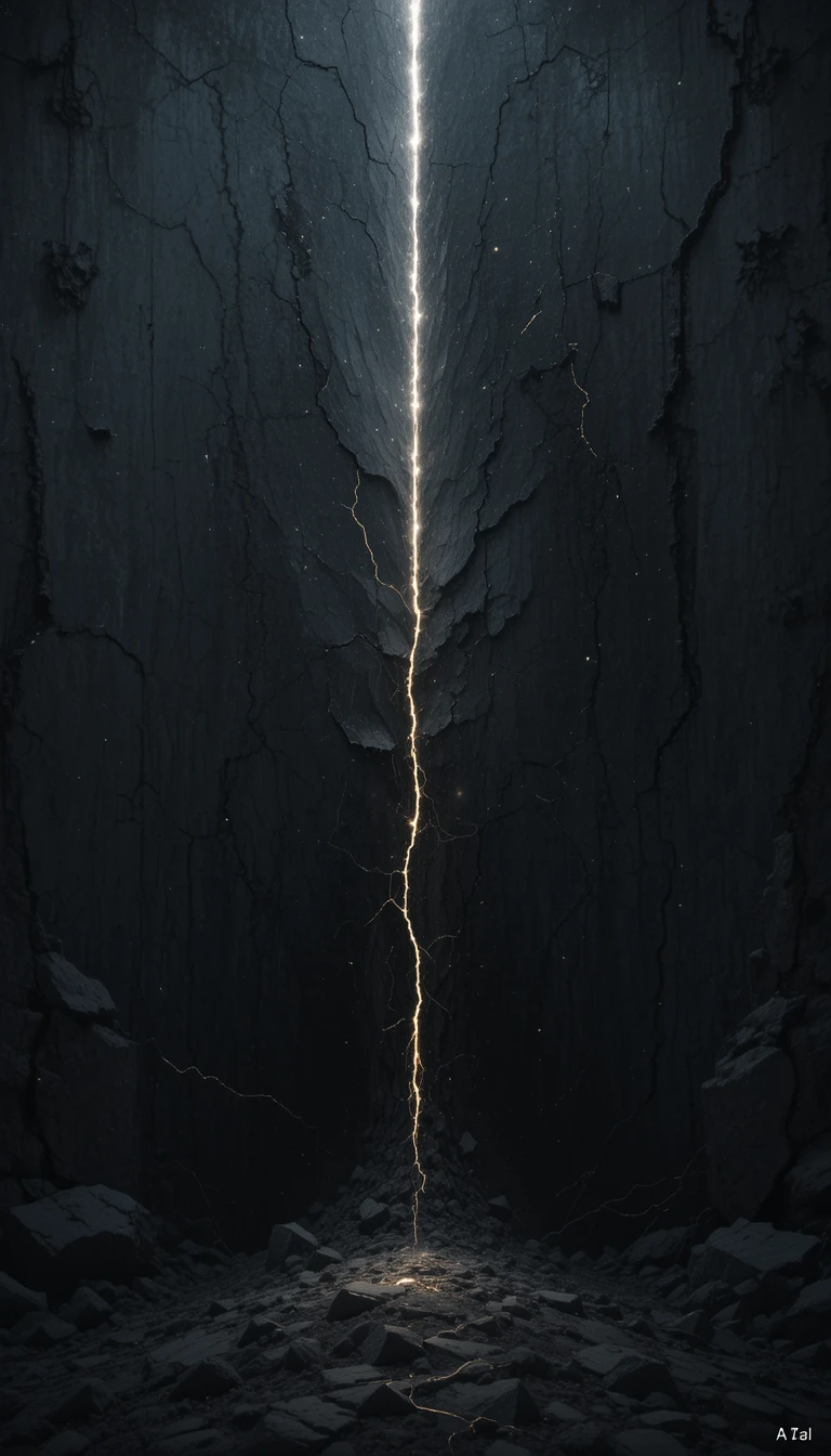 The glowing lightning cracking the dark surface