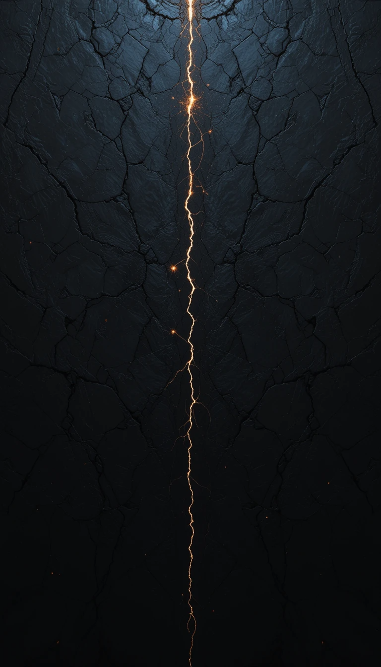 The glowing lightning cracking the dark surface