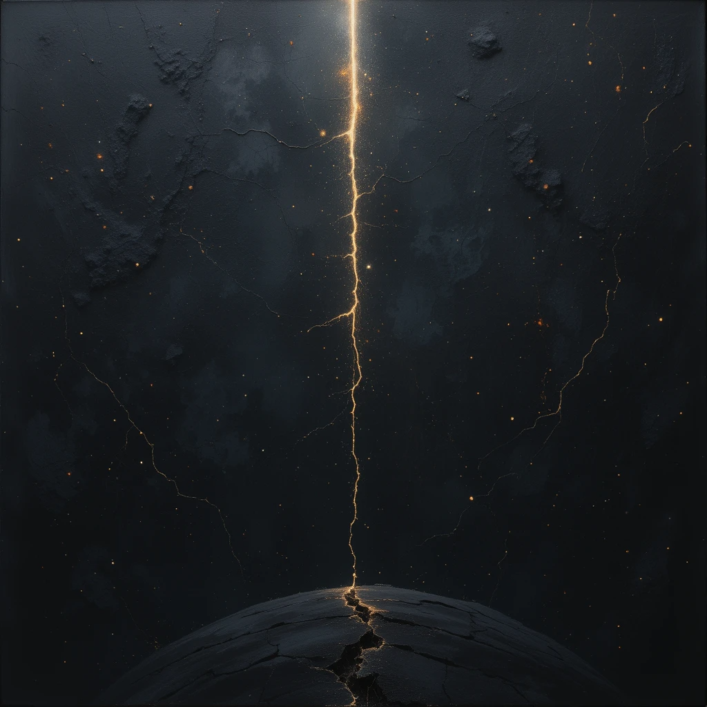The glowing lightning cracking the dark surface