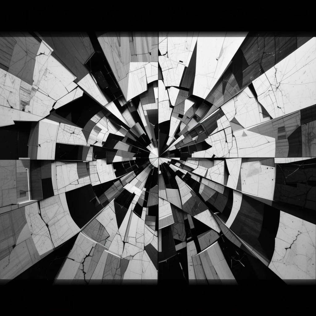 The woman's face breaking into geometric shards