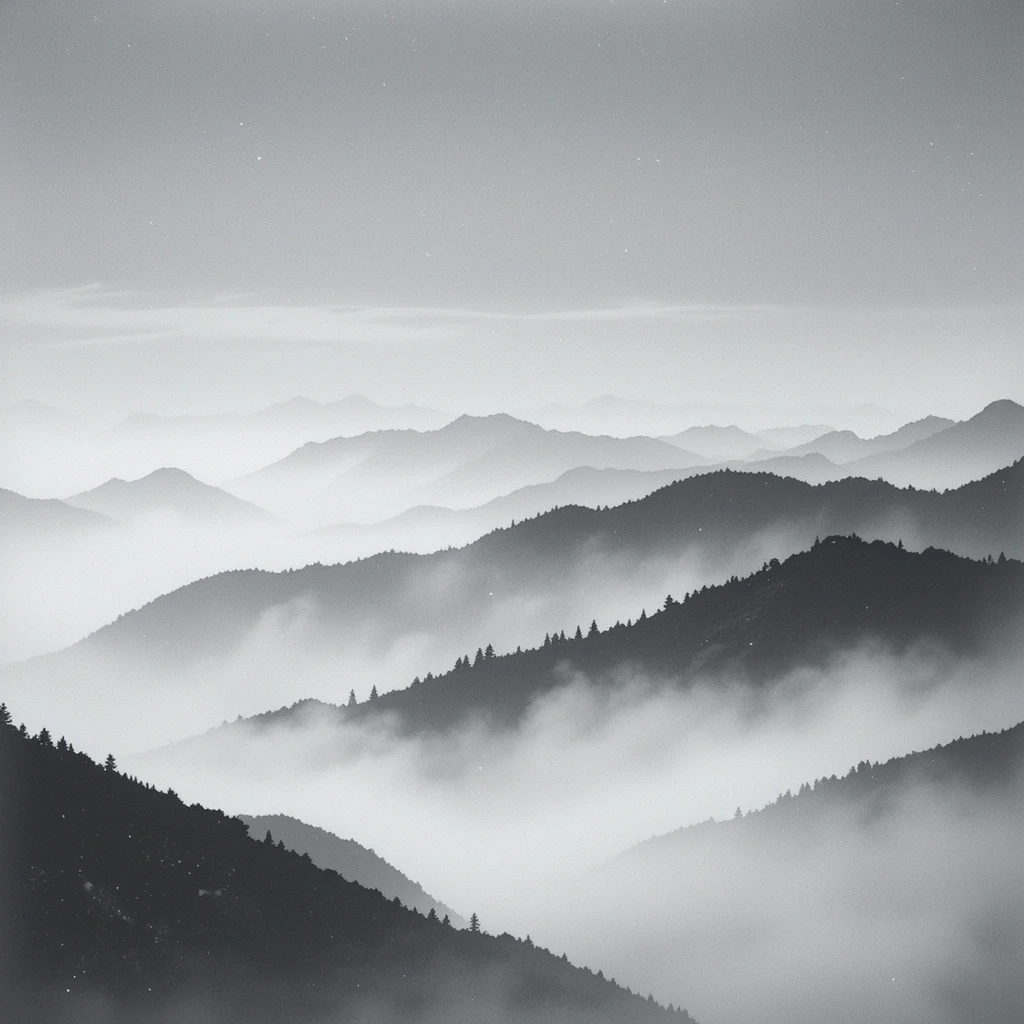 The layered misty mountains with trees