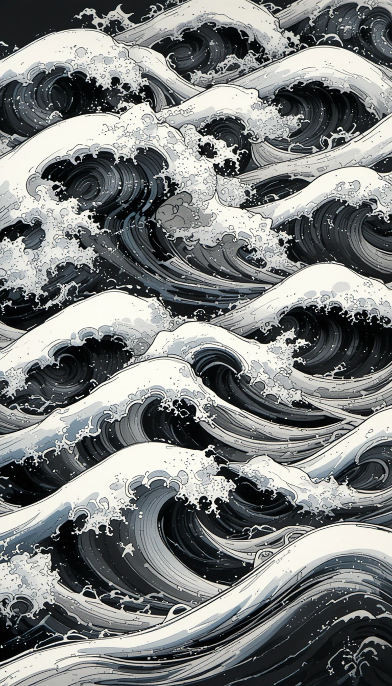 The stylized wave reminiscent of Hokusai's Great Wave