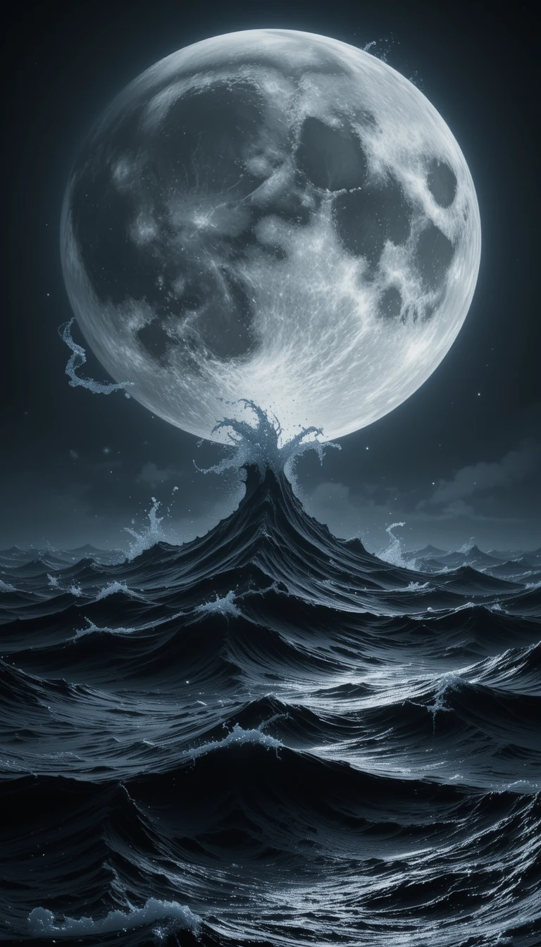 Crescent moon rising from stormy ocean waves