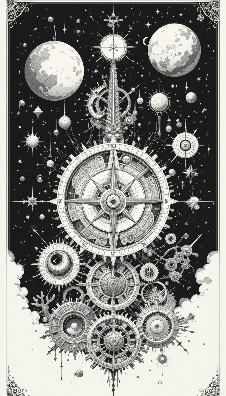 Intricate celestial clockwork mechanism with planets and gears
