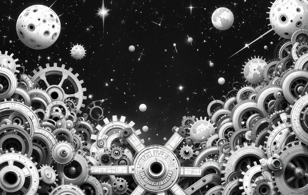 Intricate celestial clockwork mechanism with planets and gears