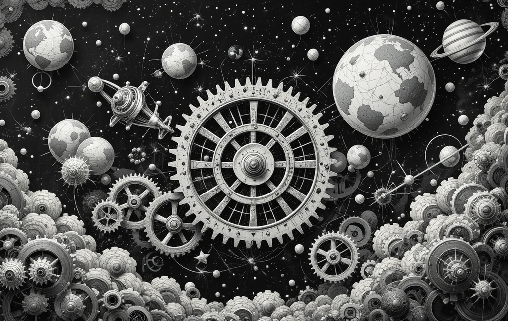 Intricate celestial clockwork mechanism with planets and gears