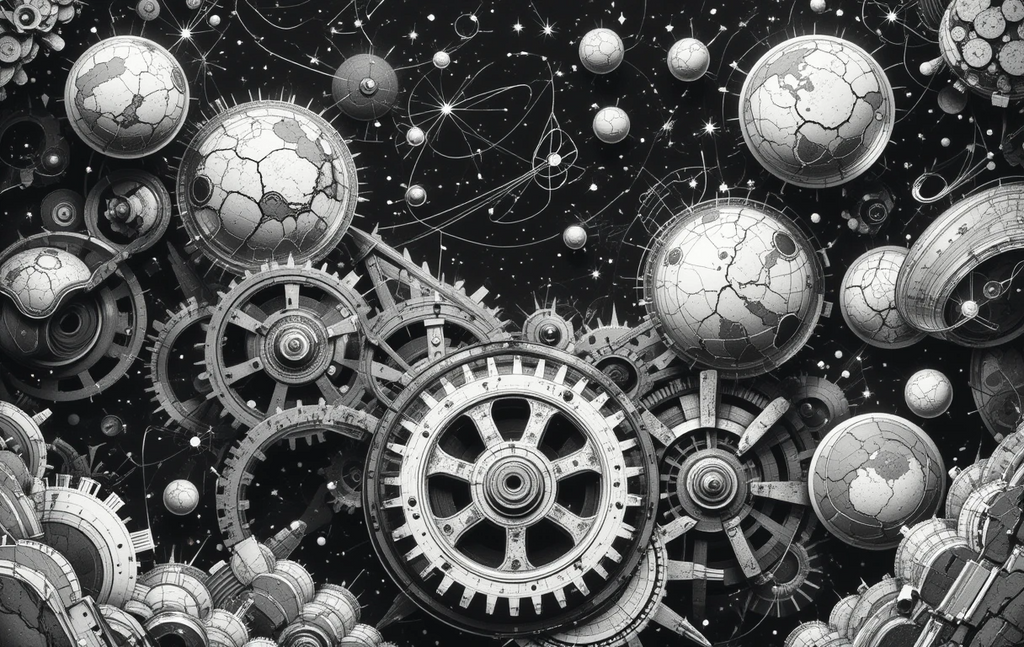 Intricate celestial clockwork mechanism with planets and gears