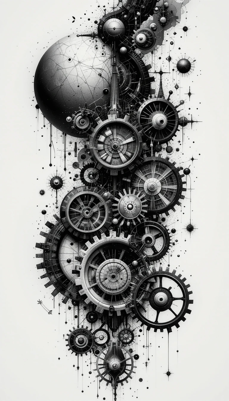 Intricate celestial clockwork mechanism with planets and gears