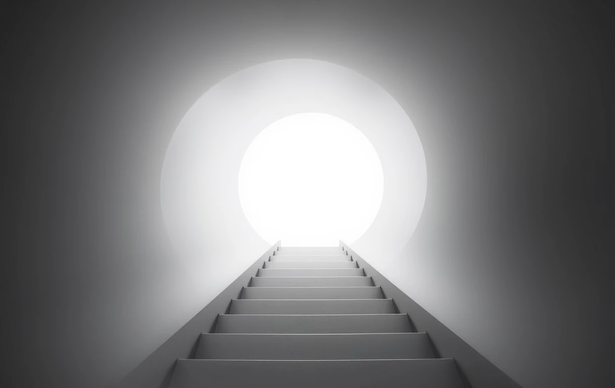 Curved staircase tunnel with arches