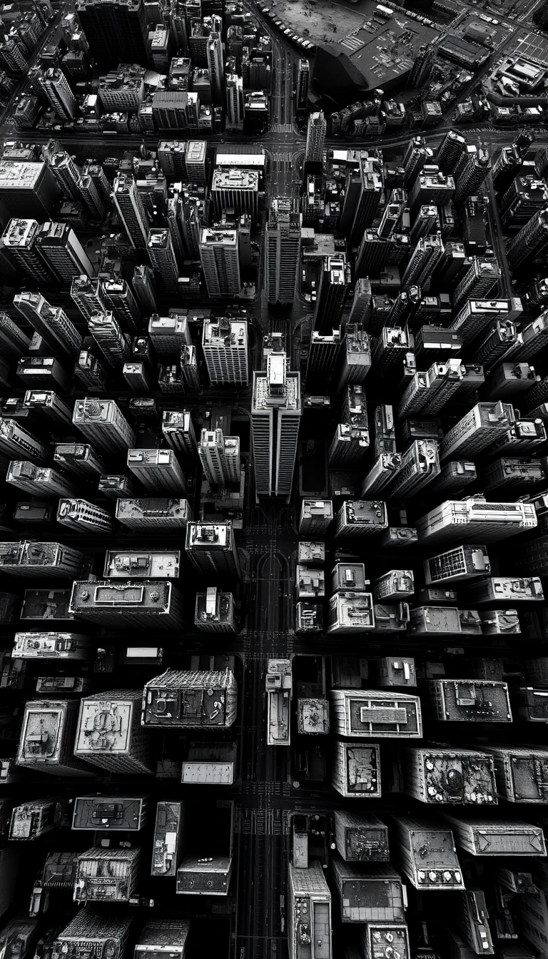 Inverted aerial view of cityscape