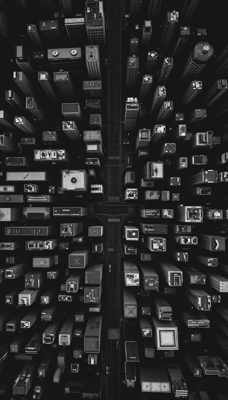 Inverted aerial view of cityscape